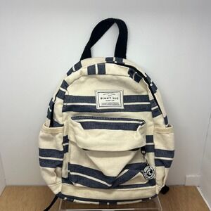 Binky Bro Surf Co Mini Backpack Cream Navy Blue Striped Canvas Bag